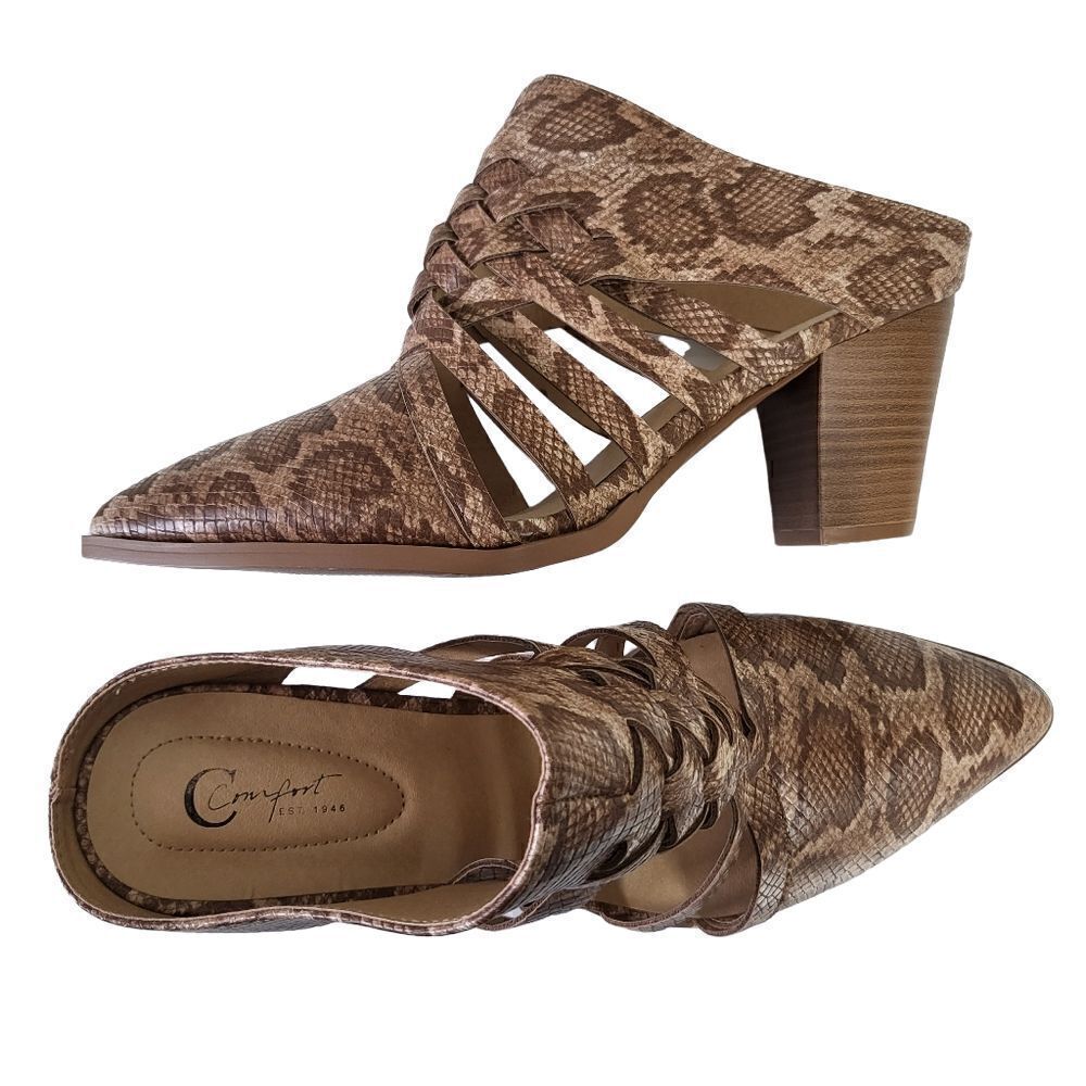 NWOT Comfort Est 1946 Snake Print Mules Size 10W